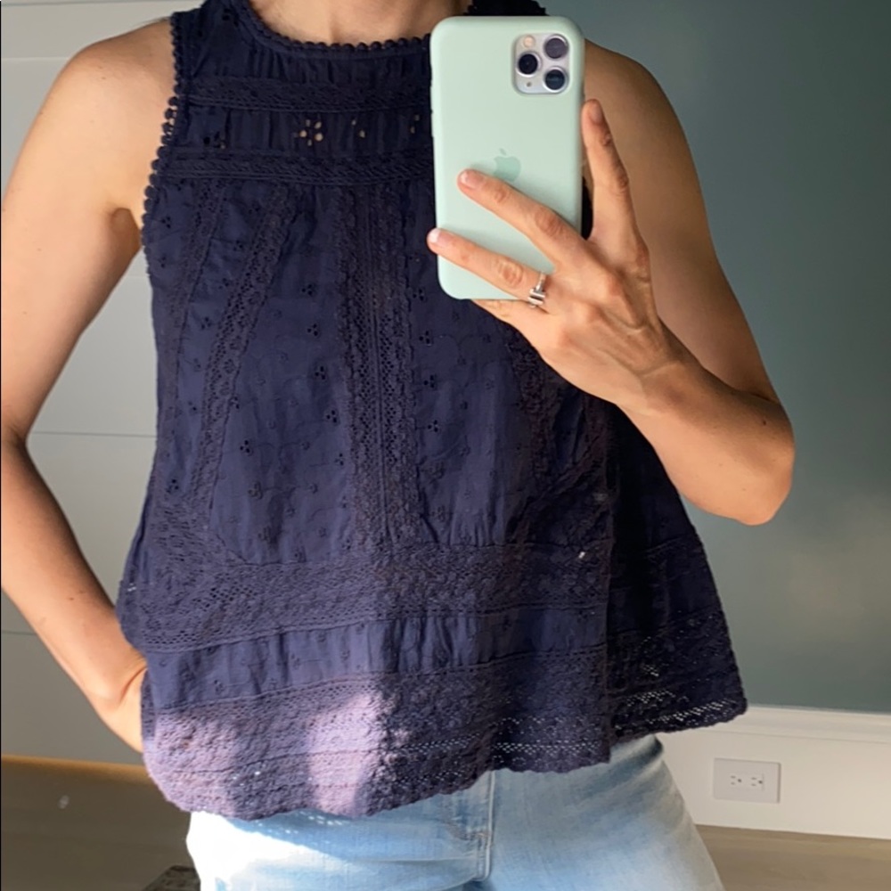 Cropped cotton navy patrons of peace top xs
